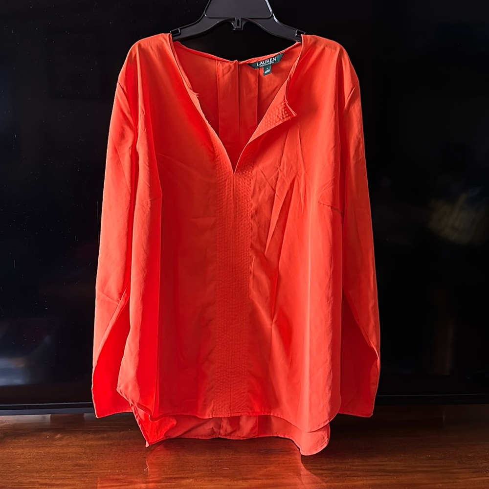 Lauren Ralph Lauren Orange V Neck Blouse Large